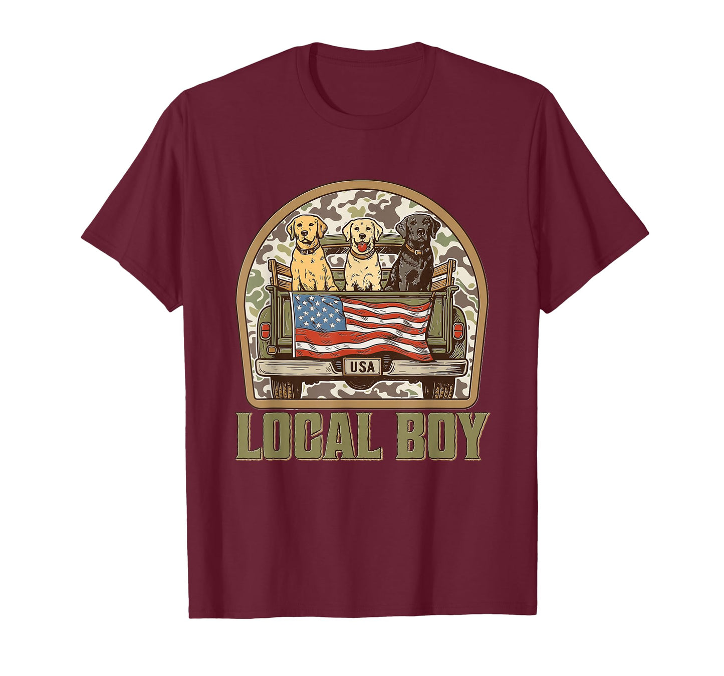 Patriotic Local Boy Labrador Dogs USA Camo Truck Design Tee T-Shirt