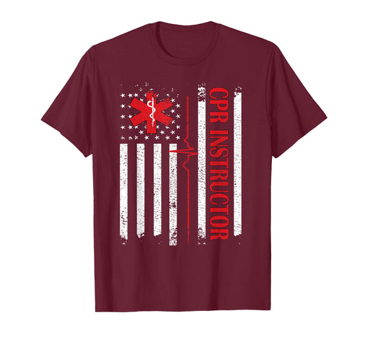 CPR Instructor American Flag EMS First Aid AED Certified CPR T-Shirt