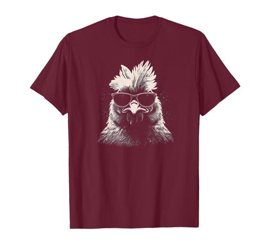Cool Chicken With Sunglasses Sketch Punk Stencil Rooster T-Shirt
