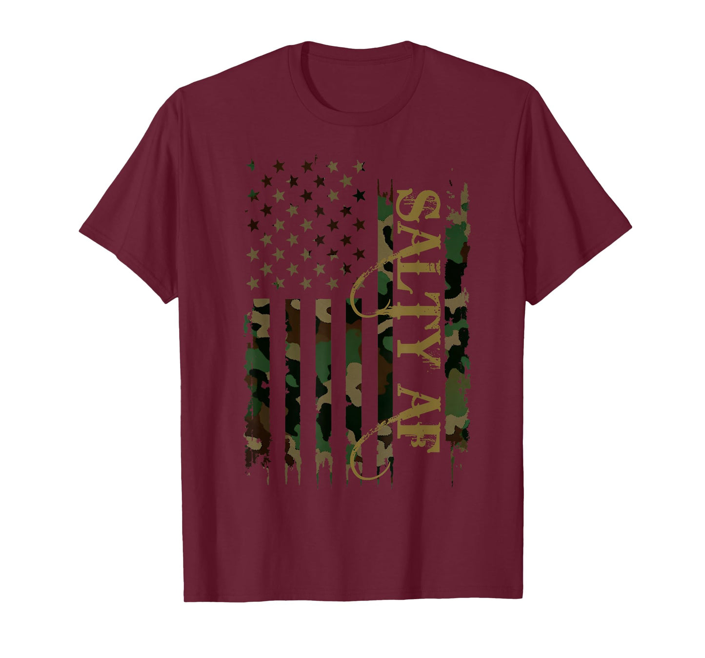 Salty AF United States Distressed Camo w US Flag T-Shirt