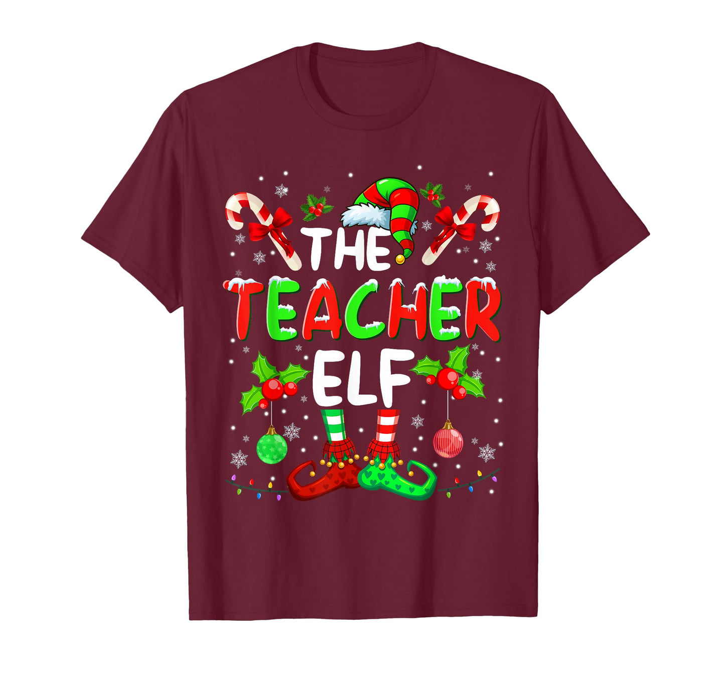 The Teacher Elf Costume Pajamas Pjs Christmas Xmas Men Boy T-Shirt
