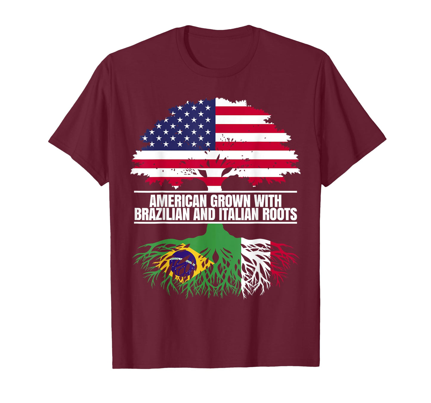 American Grown with Flag Heritage Brazilian Italian Roots T-Shirt