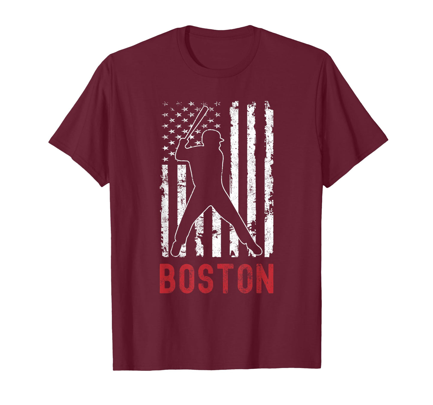 Boston Massachusetts American Flag Baseball Weathered T-Shirt
