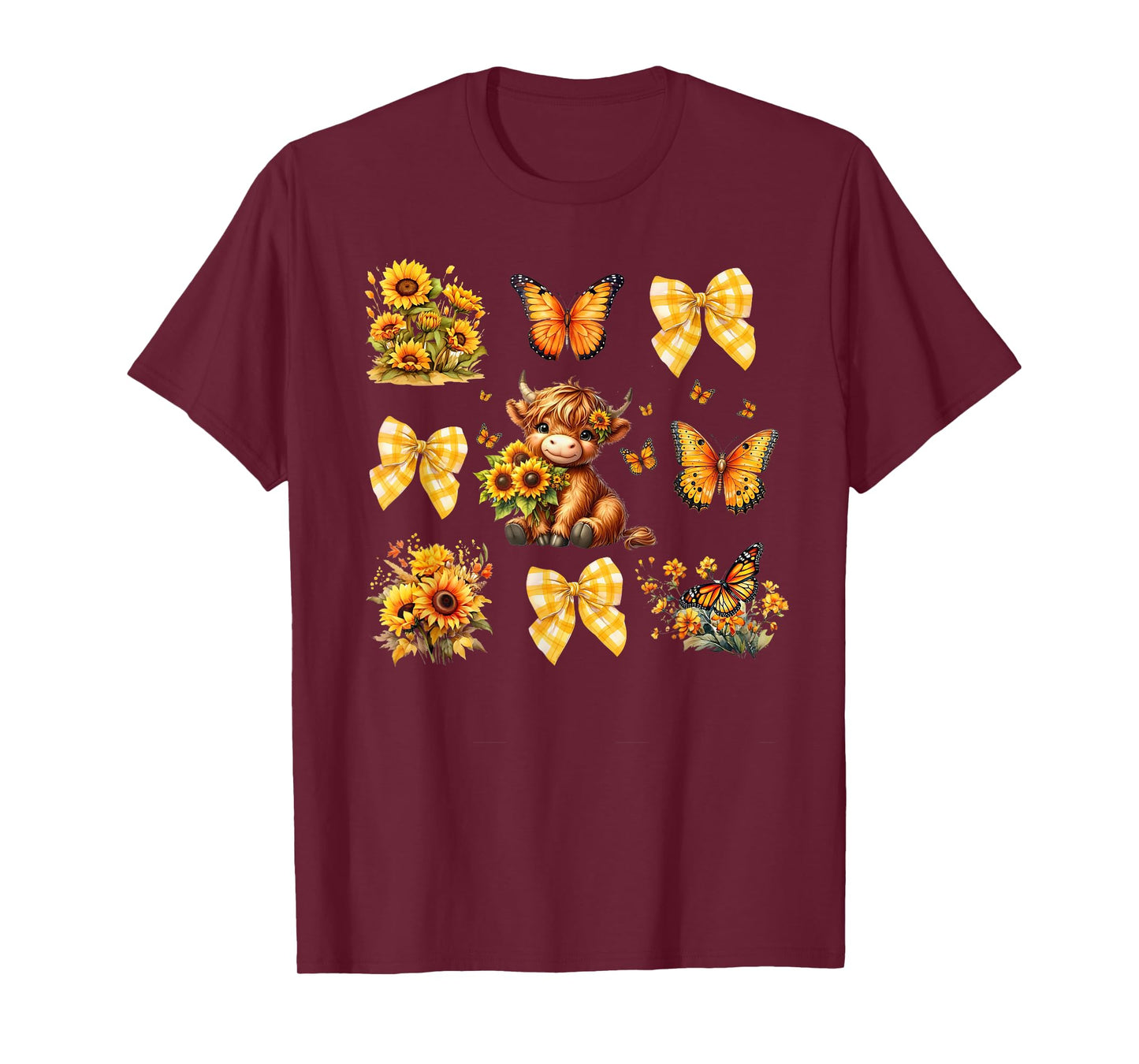Baby Highland Cow With Sunflower Butterflies Farm Western T-Shirt