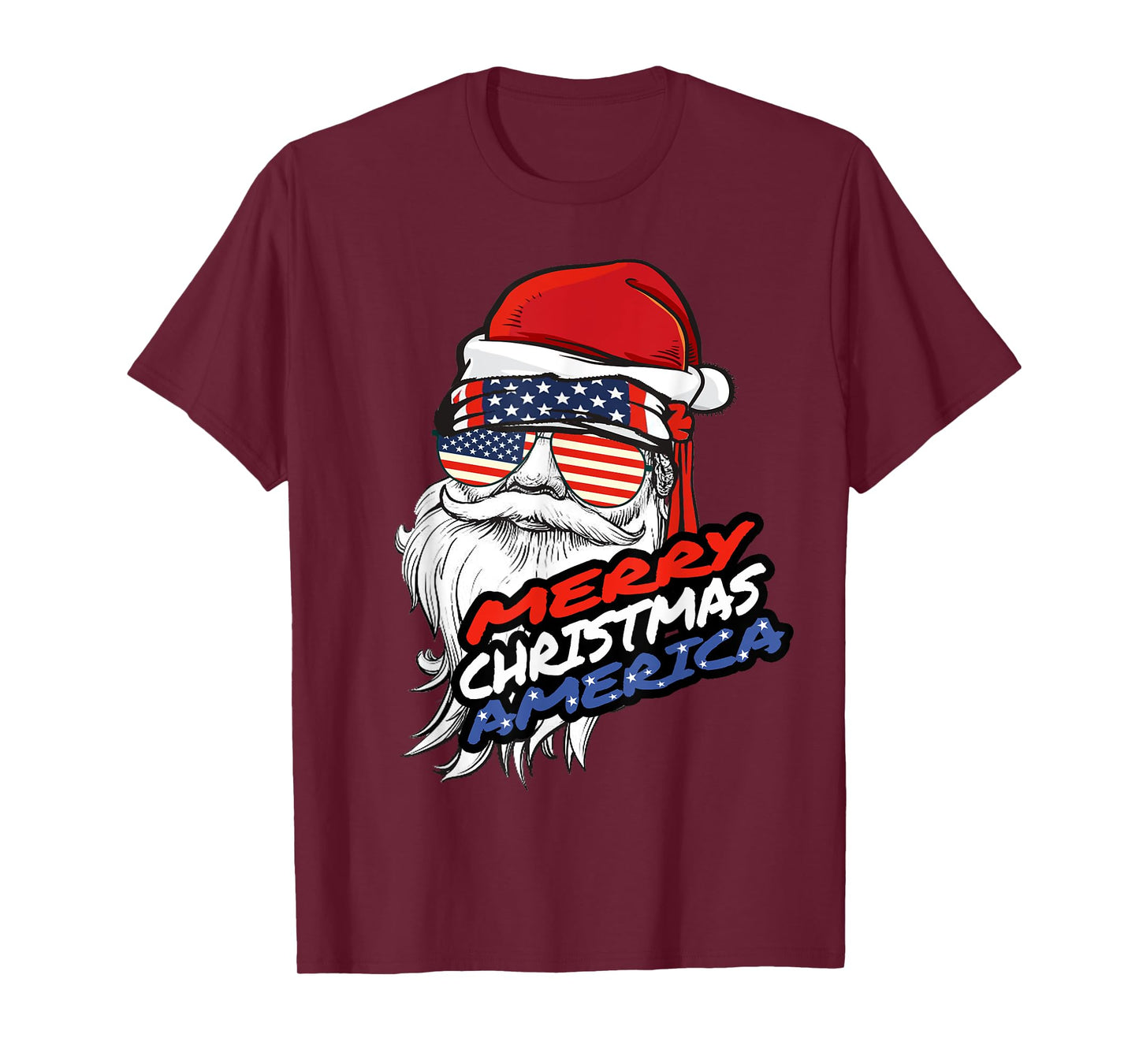 Merry Christmas America Santa Claus American Flag T-Shirt