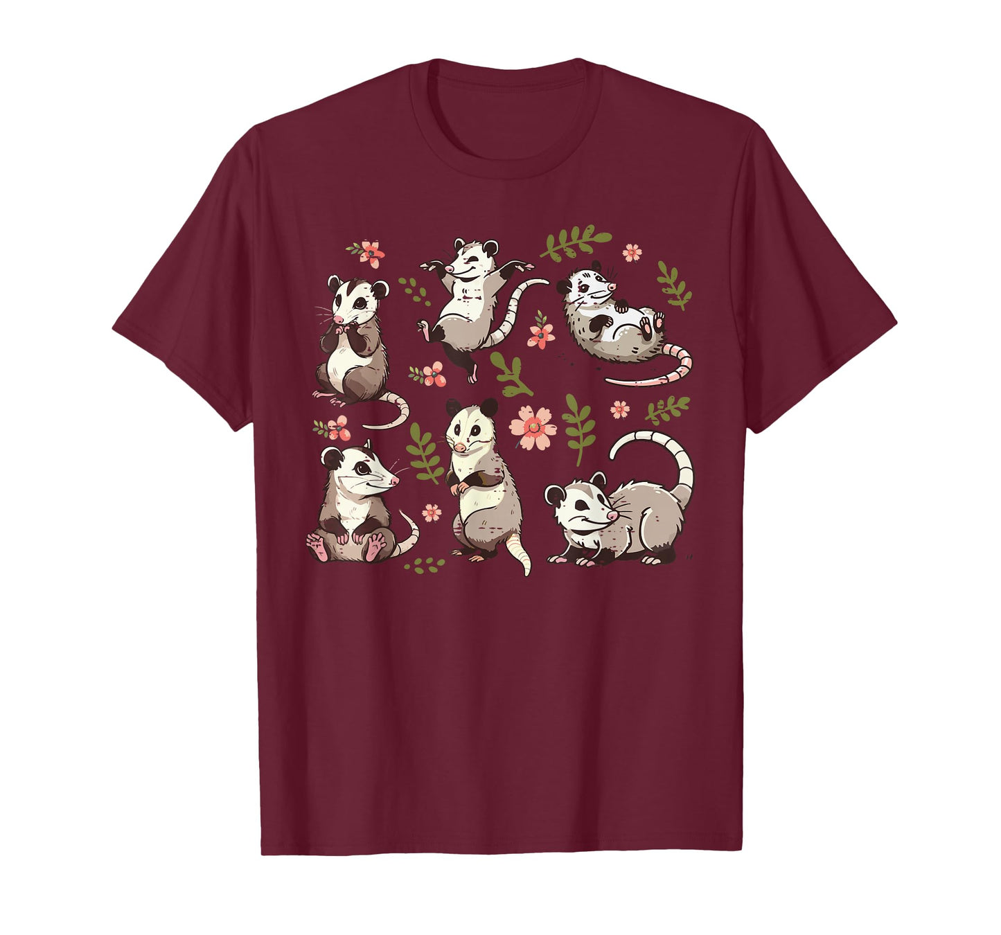 Opossum Poses Flowers Cute Possum Floral Girls Kids Women T-Shirt