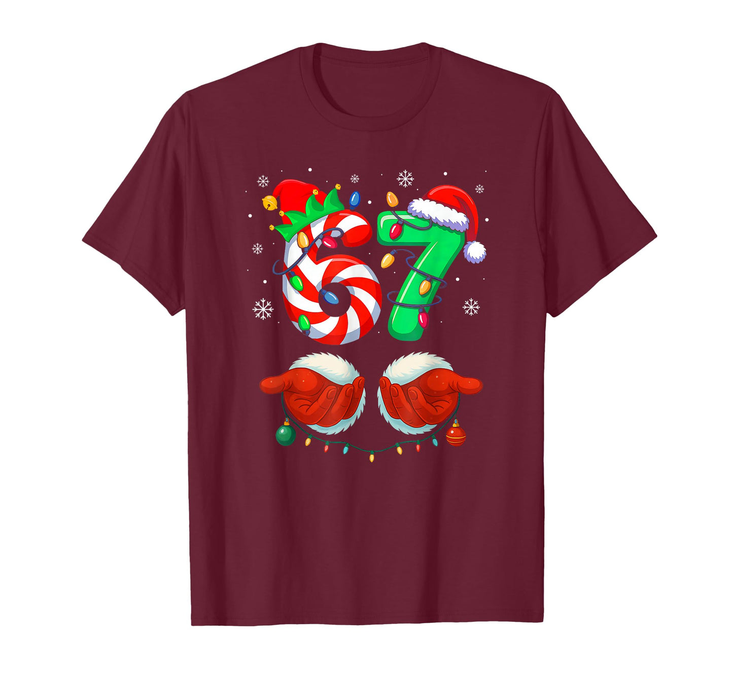 Funny Six Seven 67 Meme 6 7 Christmas Santa Hand Boys Teens T-Shirt