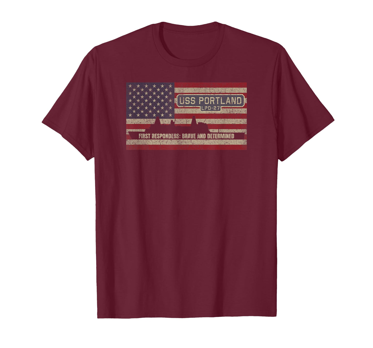 USS Portland LPD-27 Amphibious Transport Dock USA Flag T-Shirt