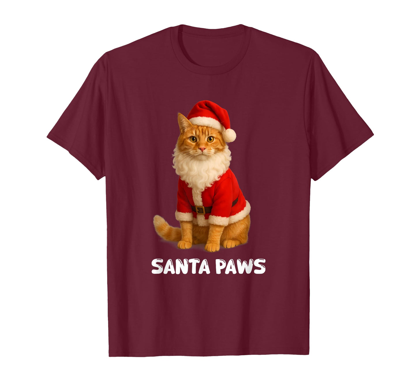 Santa Paws Funny Orange Tabby Cat Christmas Holiday T-Shirt