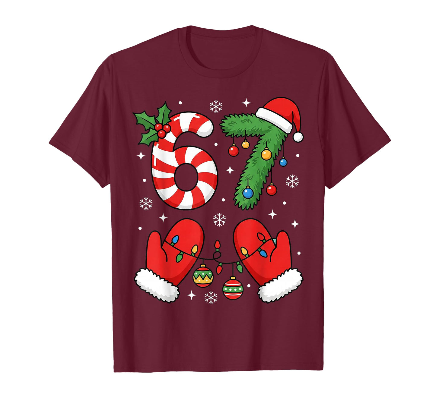 Trending Six Seven 67 Meme 6 7 Santa Hand Xmas Christmas T-Shirt