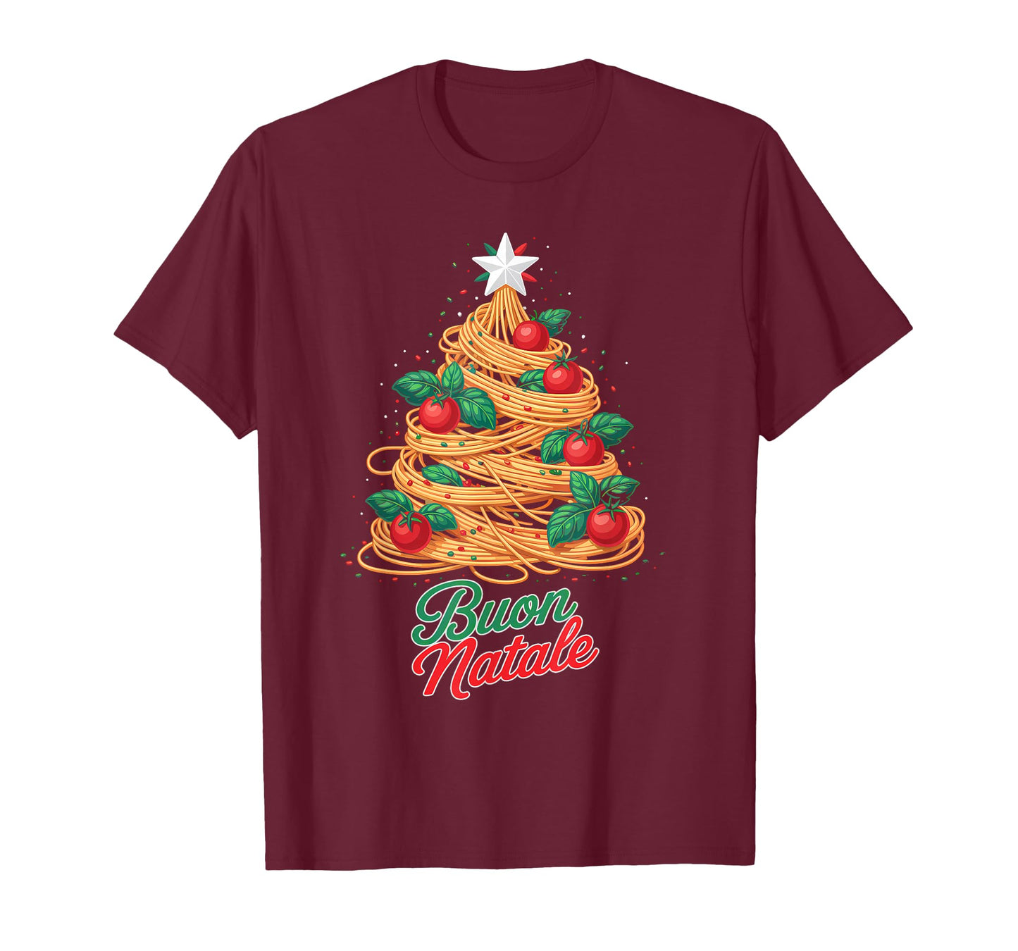 BUON Natale Italian Pasta Spaghetti Funny Christmas Tree T-Shirt