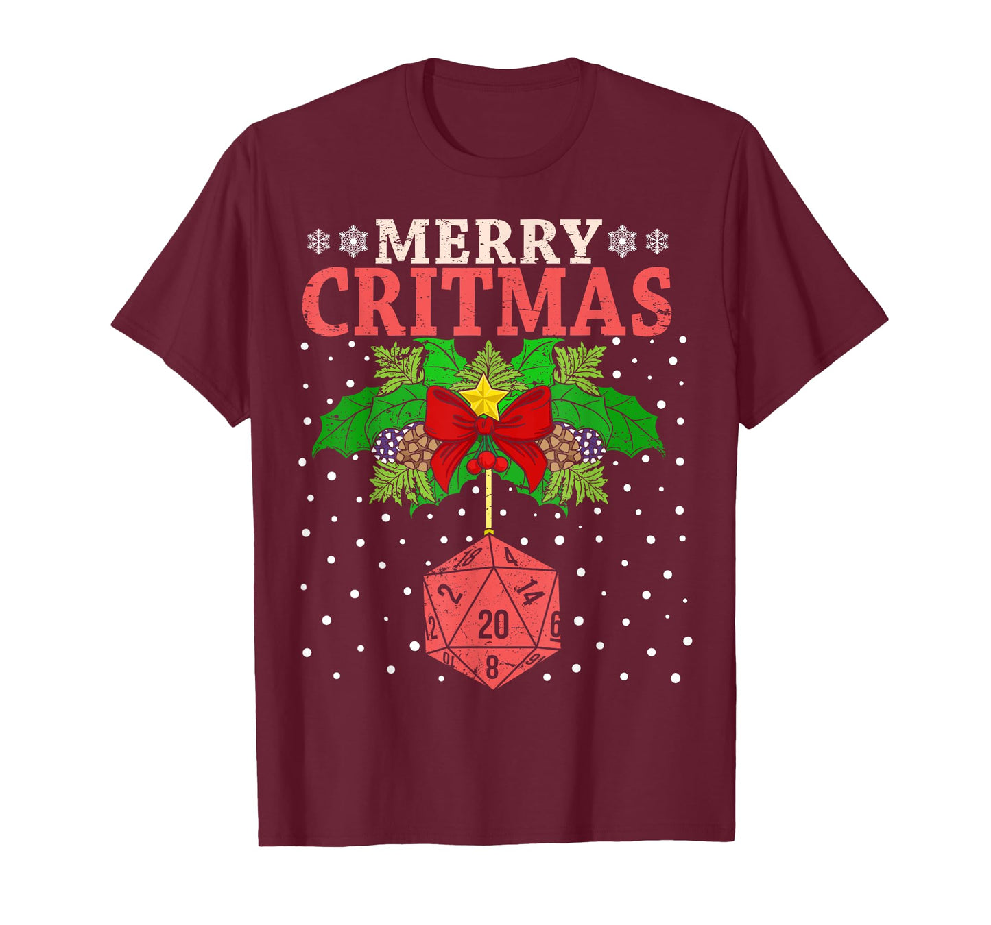 Merry Critmas 20 Sided Dice RPG Christmas Holiday Board Game T-Shirt