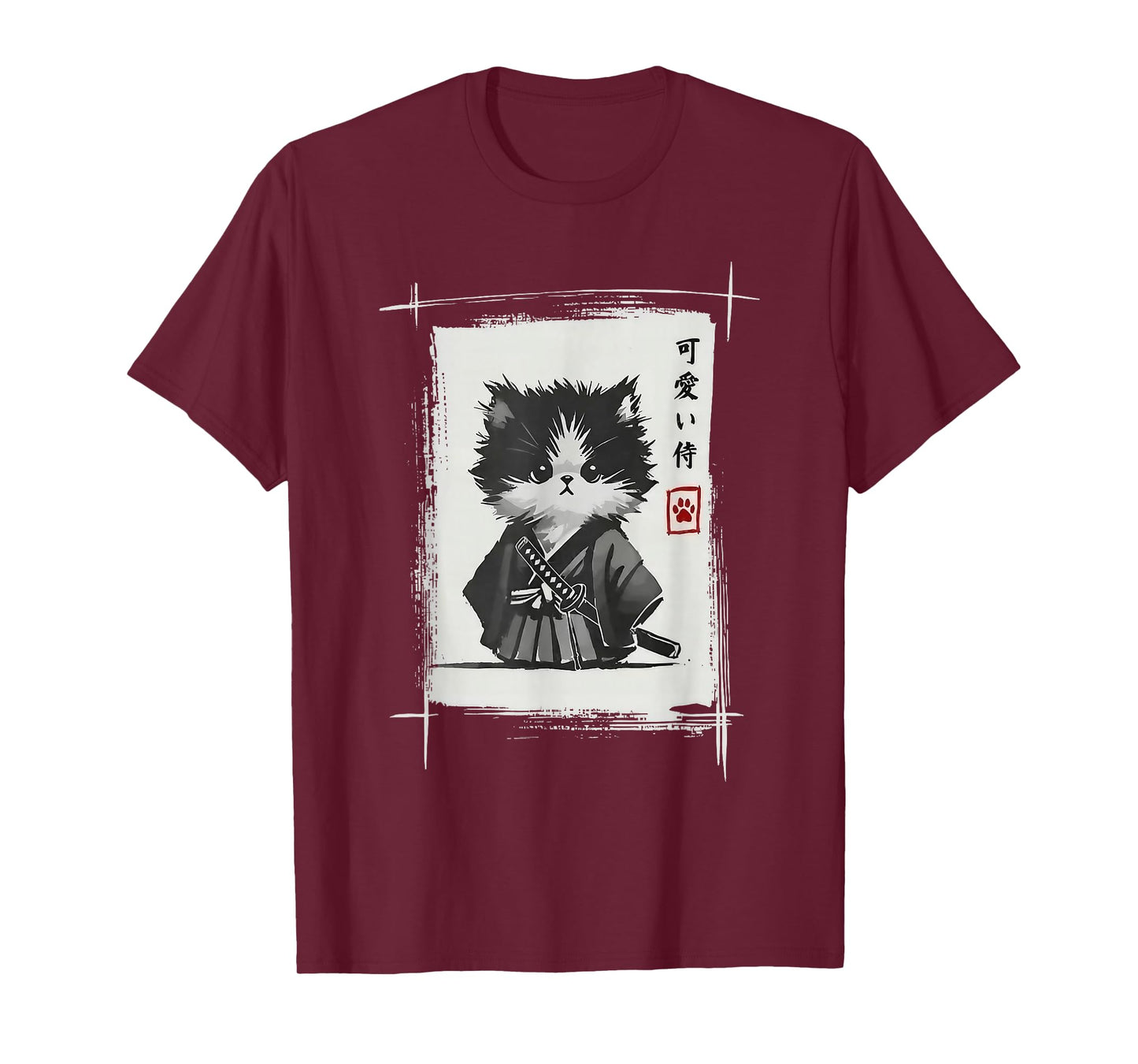 Kitten Samurai Japanese Samurai Cat Kawai Japanese Ink Brush T-Shirt