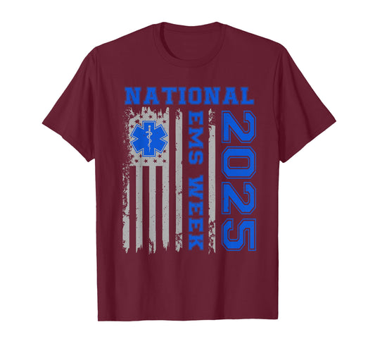 National EMS Week 2025 USA Flag Emergency Medical Services T-Shirt