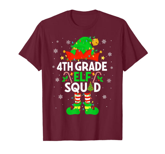 4th Grade Elf Squad Christmas Fourth Grade Christmas Teacher T-Shirt