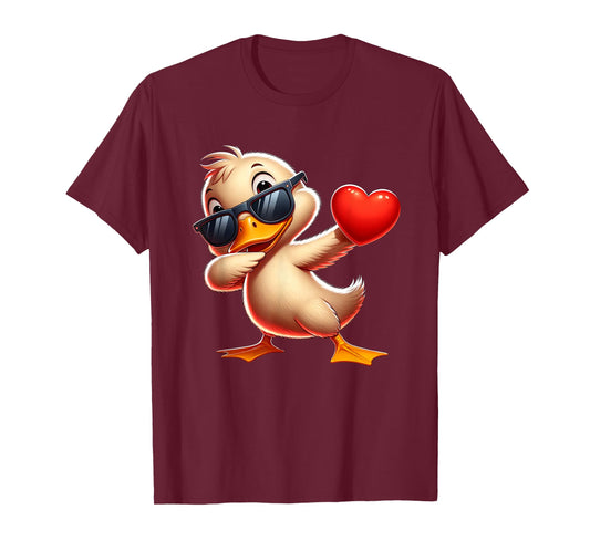 Cute Funny Cool Duck Dabbing Heart Valentines Day T-Shirt