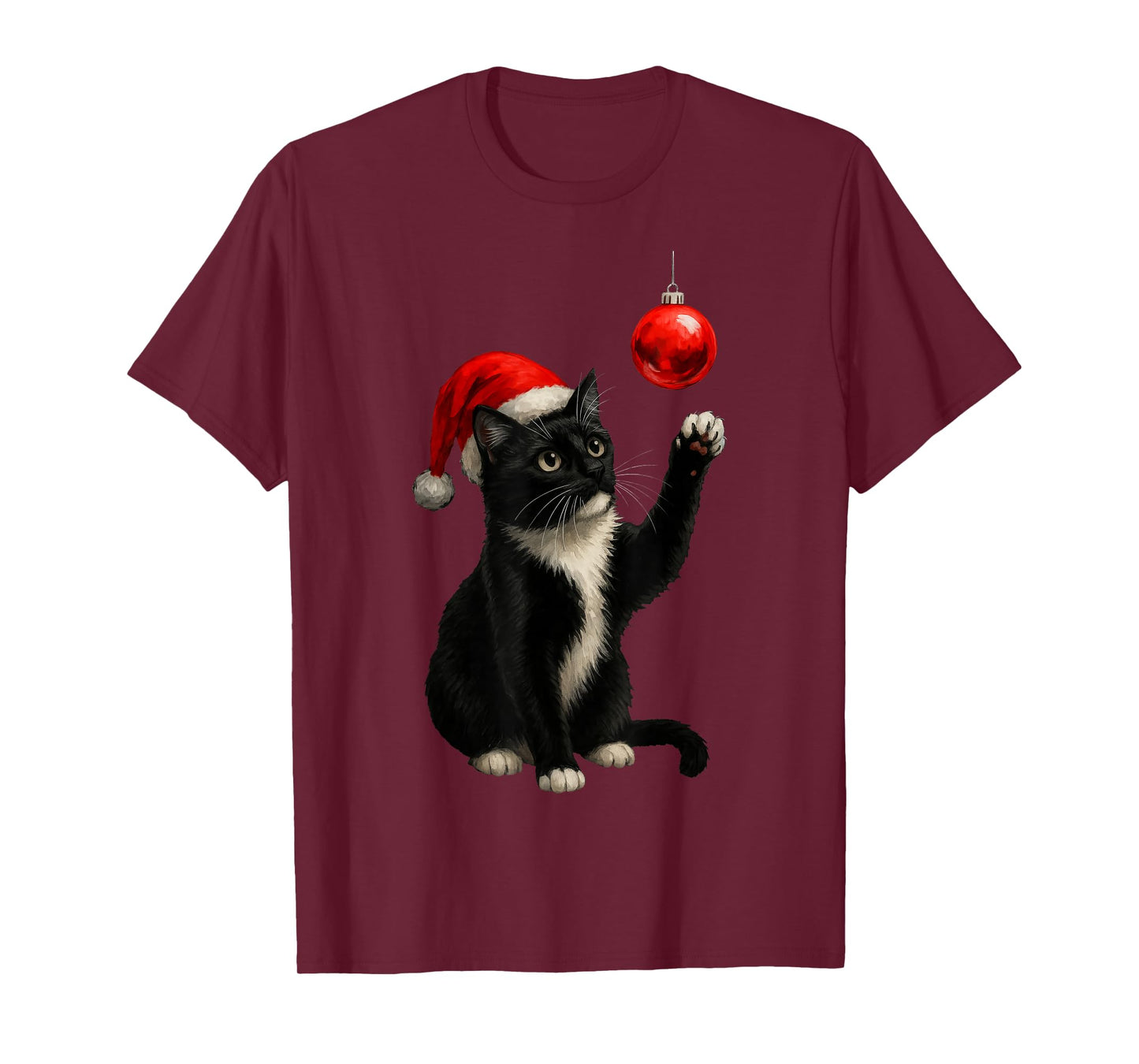 Funny Tuxedo Bauble Cat Santa Hat Red Xmas Christmas T-Shirt