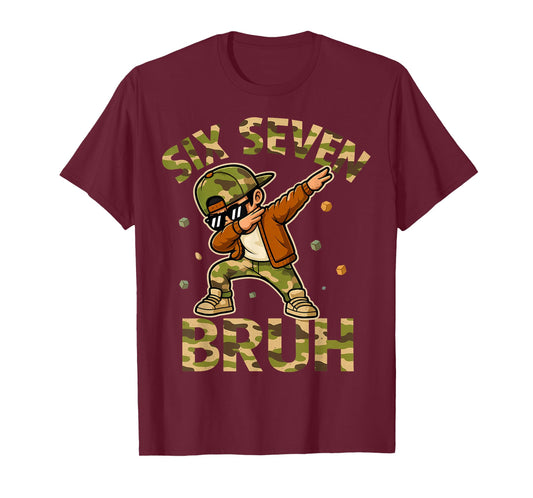 Six Seven Bruh 67 Meme 6 7 Dabbing Boys Camo Hunter Kid Teen T-Shirt