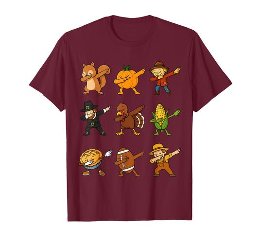 Dabbing Funny Thanksgiving Squad Turkey Pilgrim Boys Kids T-Shirt