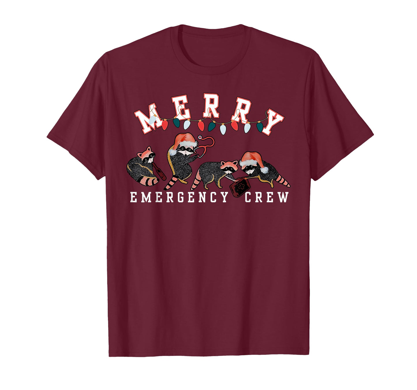 Cute Raccoon Emergency Nurse Crew Christmas ER Crew Nurse T-Shirt