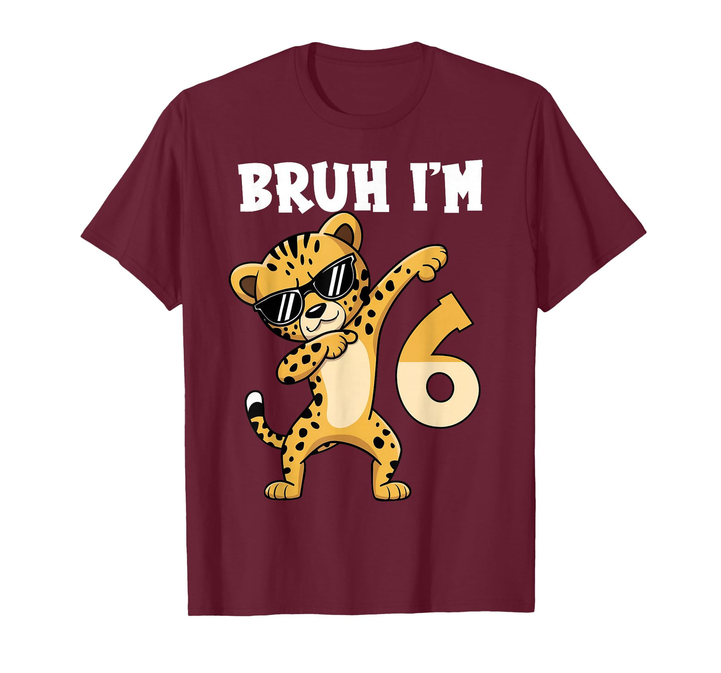 Bruh I'm 6 Years Old Dabbing Cheetah 6th Birthday Boy Kids T-Shirt
