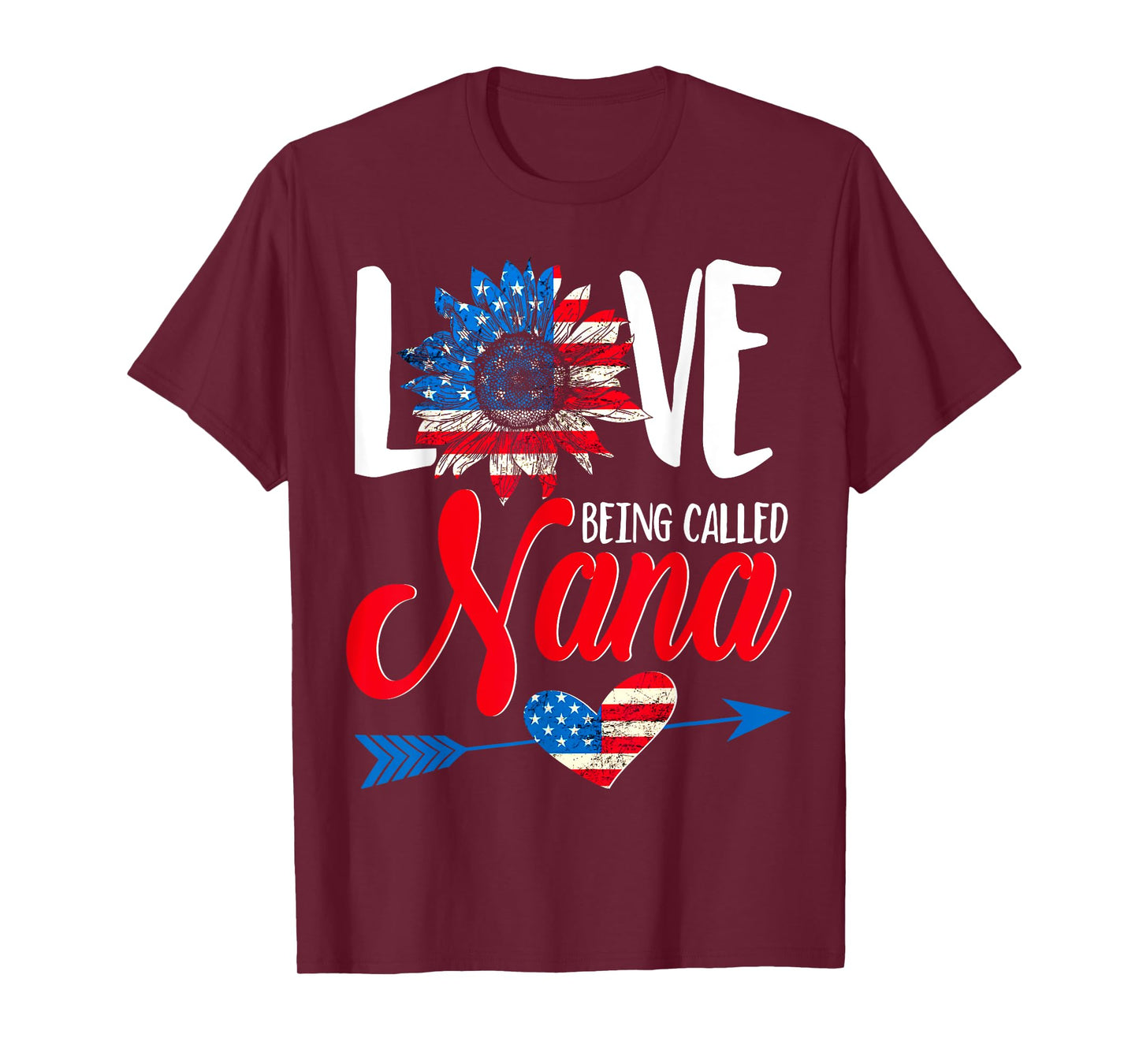 I Love Being Called Nana Sunflower American Flag July 4th T-Shirt