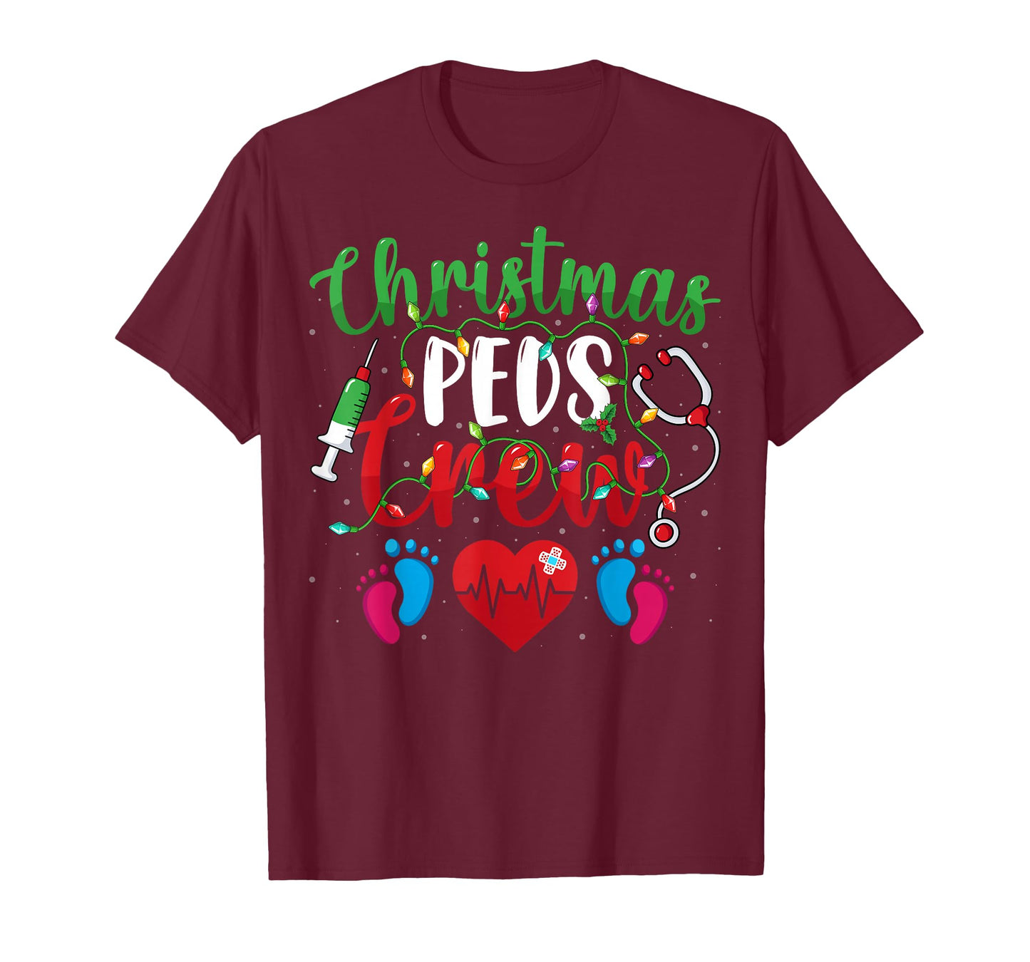 Christmas PEDS Crew Holiday Xmas Lights Pediatric Nurse T-Shirt