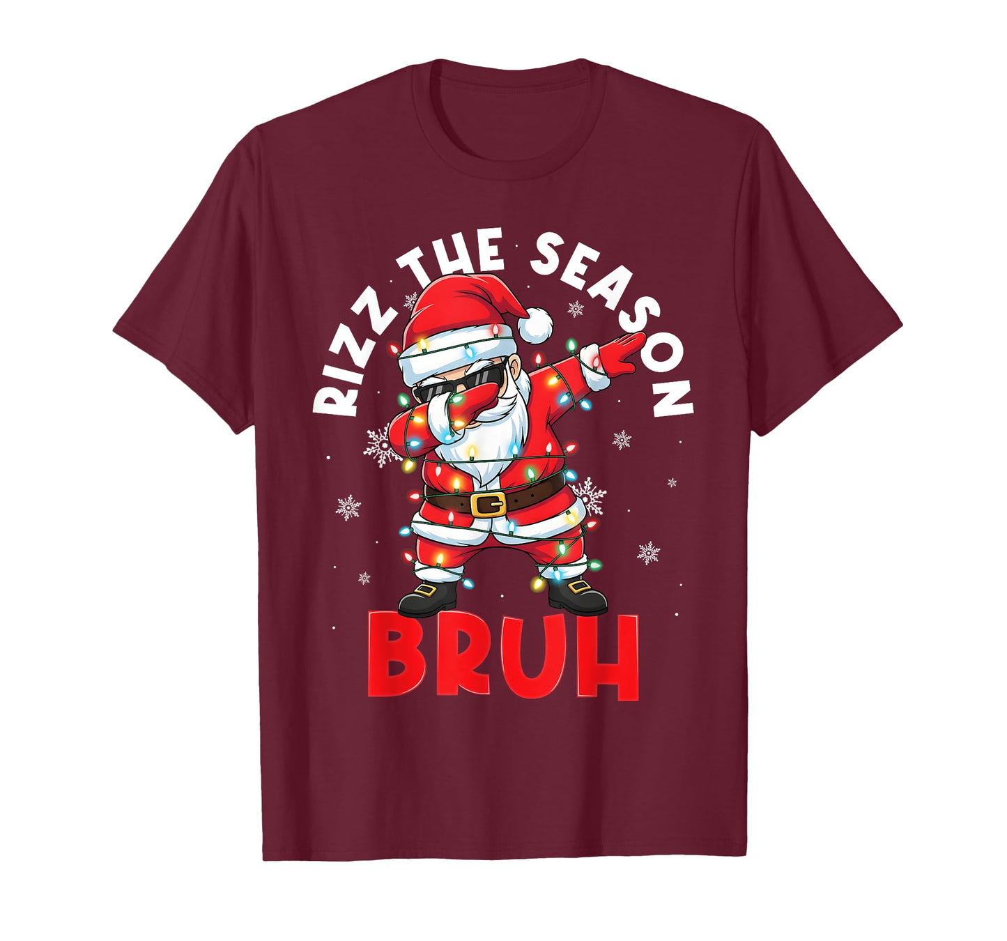 Rizz The Season Bruh Dabbing Santa Christmas Lights Men Boy T-Shirt