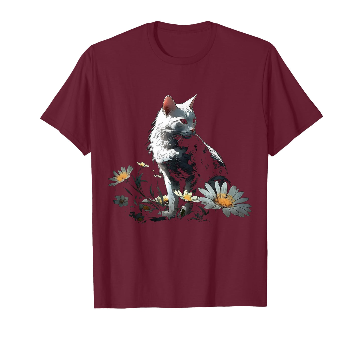 Cat Flowers Artwork - Cat Motif Animal Cat T-Shirt for Men Women Kids