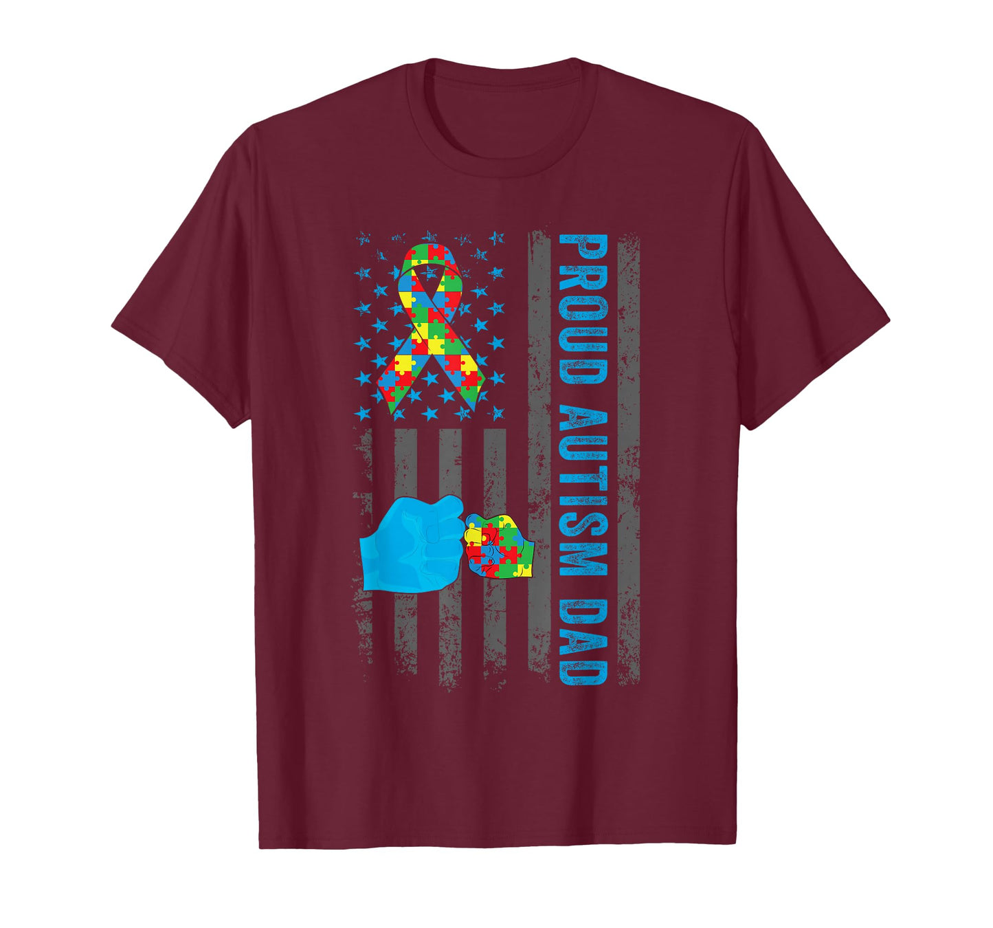 Proud Autism Dad American Flag USA Autism Awareness Dad Men T-Shirt