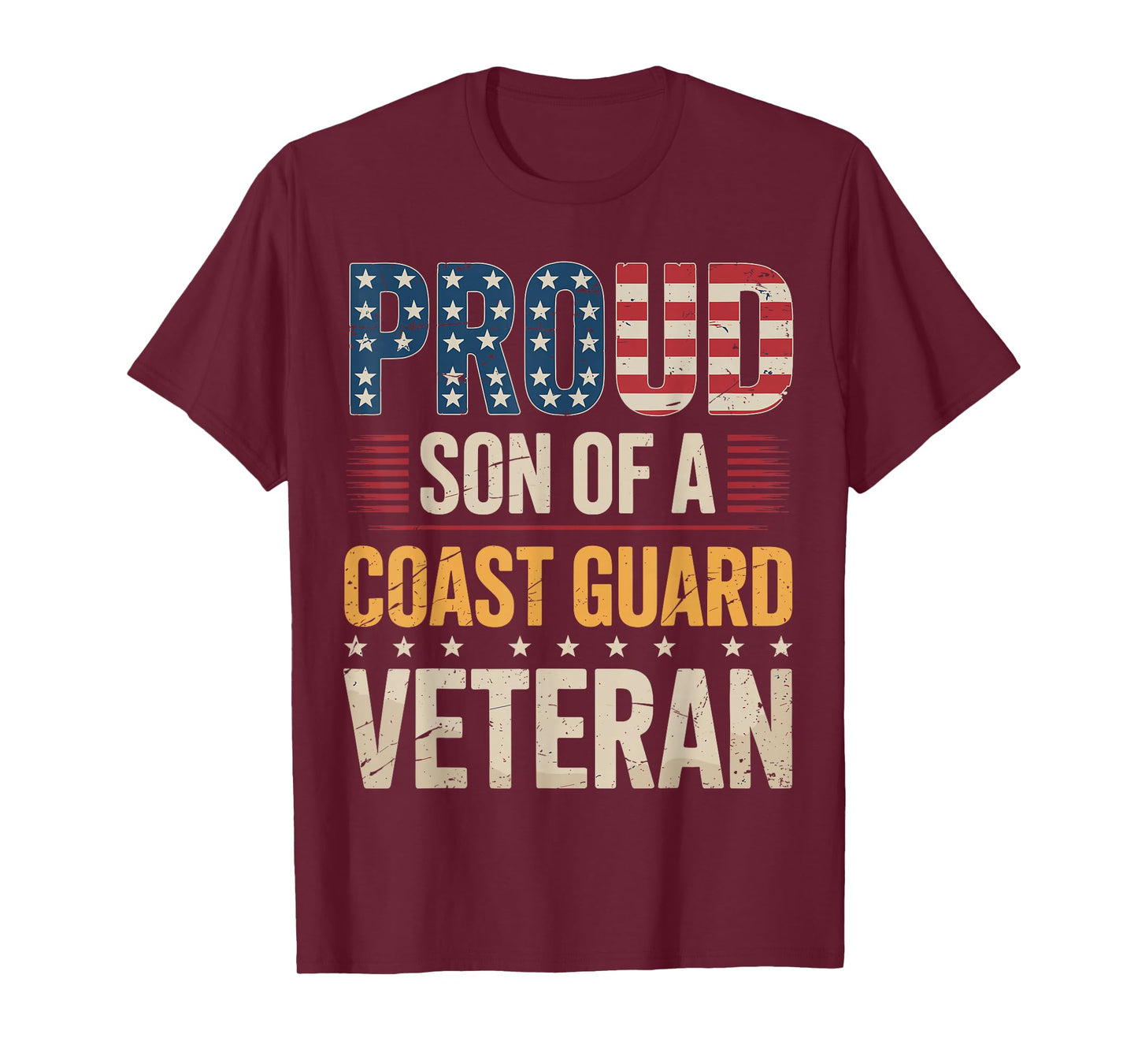 Proud Son of Coast Guard Veteran USA Flag Design T-Shirt