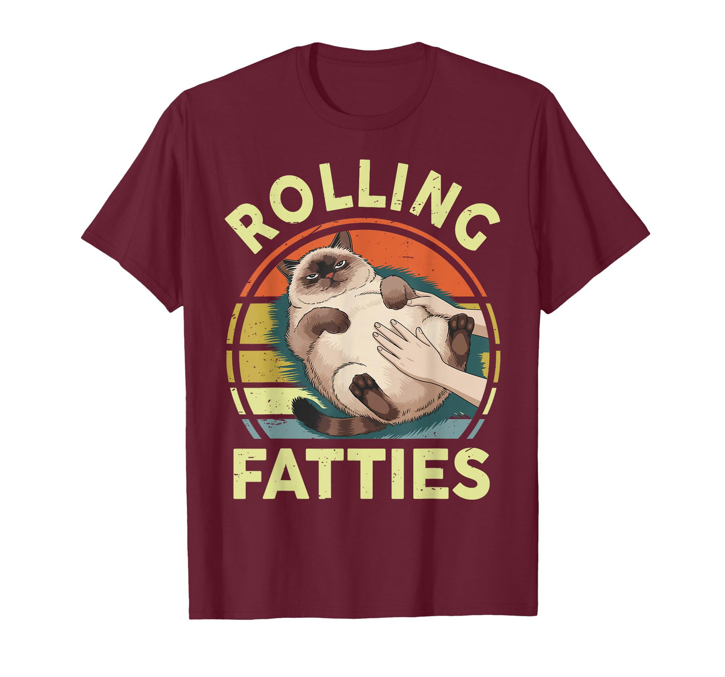 Funny Rolling Fatties Siamese Cat Breed Mom Dad Kitten Retro T-Shirt