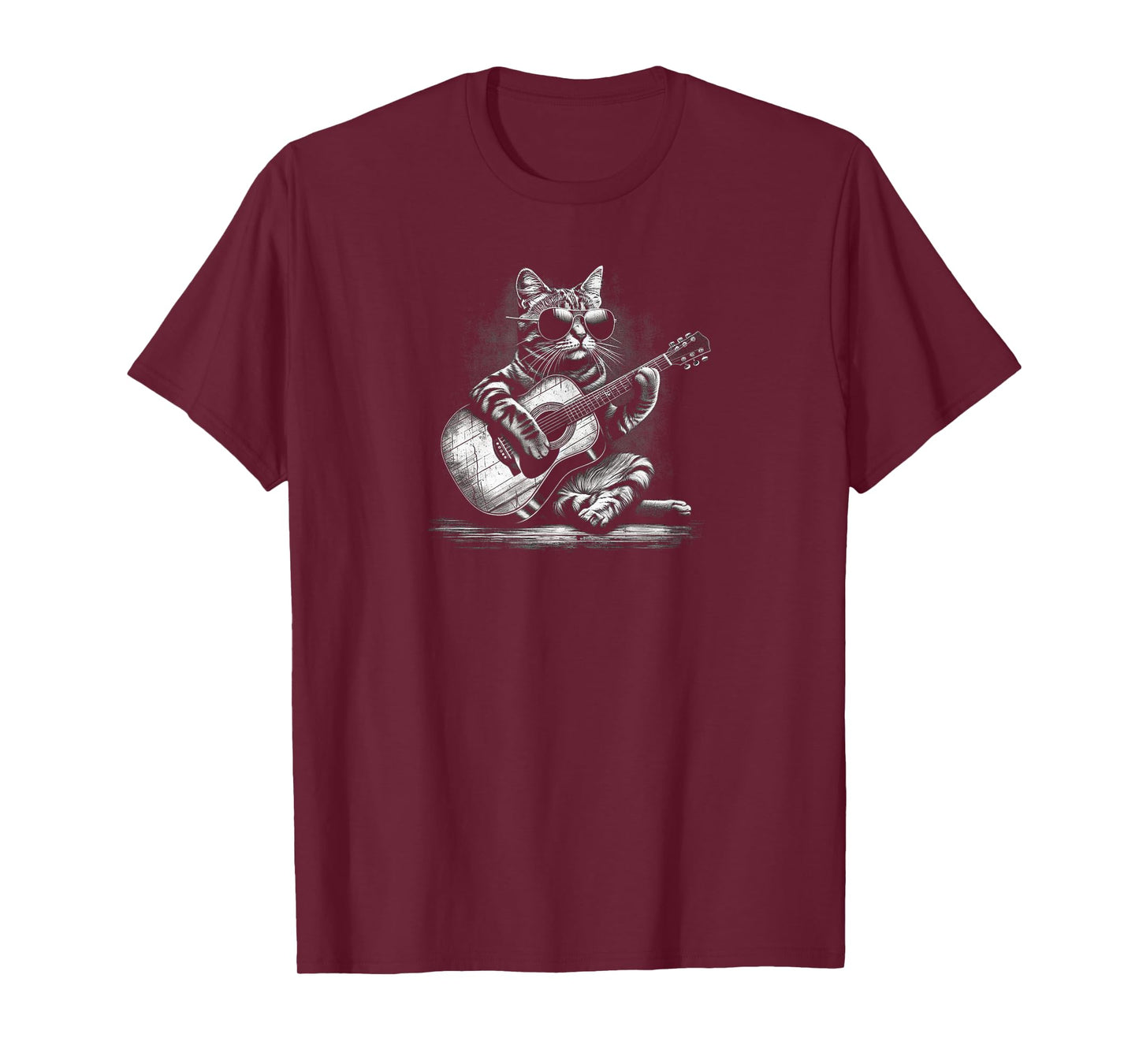 Whimsical Cat Playing Guitar Art T-Shirt