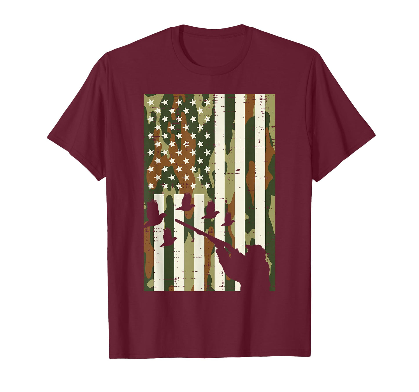 Camo US Flag Quail Pheasant Hunting Upland Hunt Patriotic T-Shirt