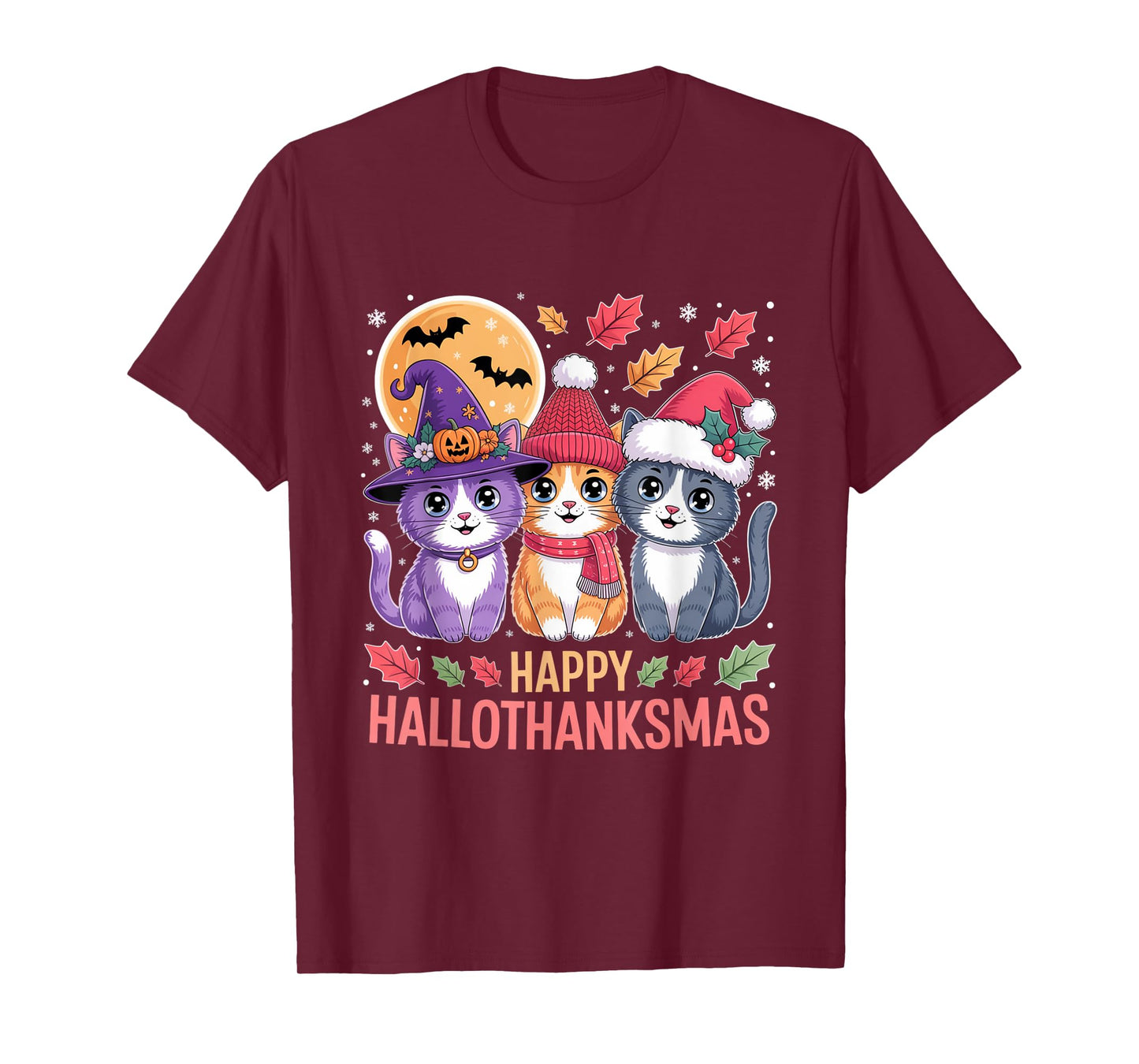 Halloween Cats Thanksgiving Christmas Happy HalloThanksMas T-Shirt