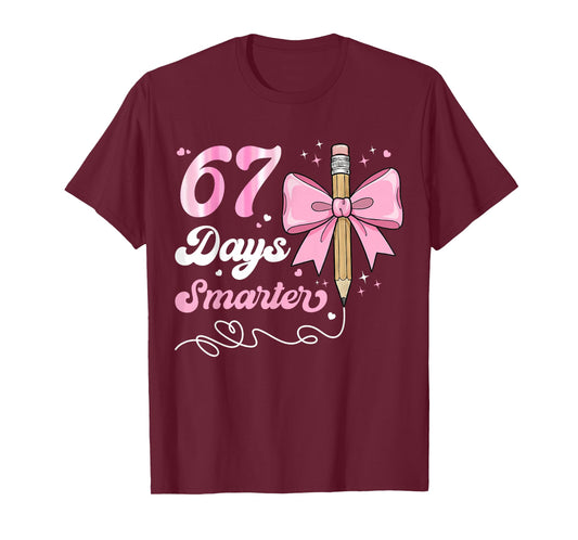 67th Day of School 67 Days Smarter Coquette Bow Teacher Kids T-Shirt