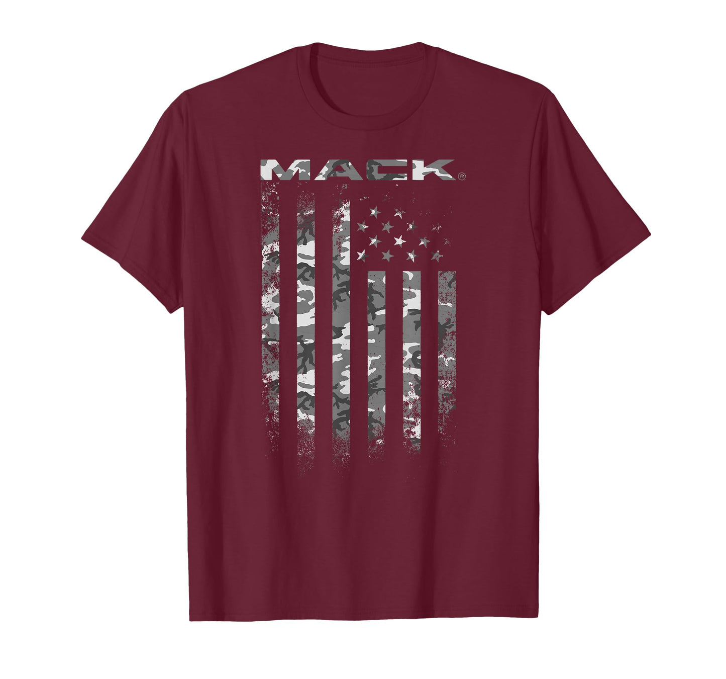 Mack Trucks Black and White Camo American Flag Trucker T-Shirt