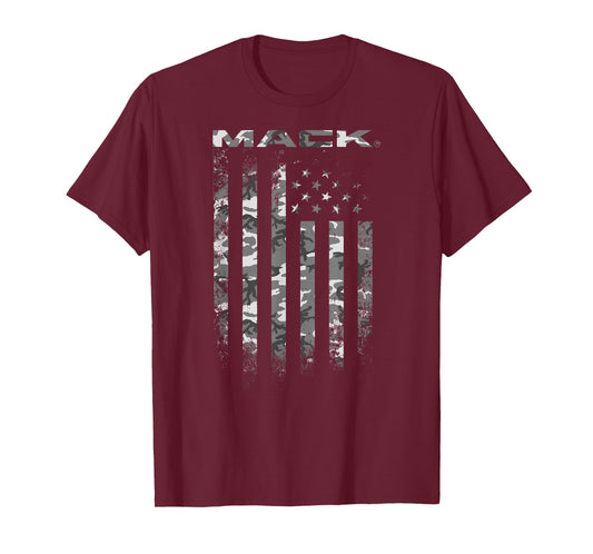 Mack Trucks Black and White Camo American Flag Trucker T-Shirt
