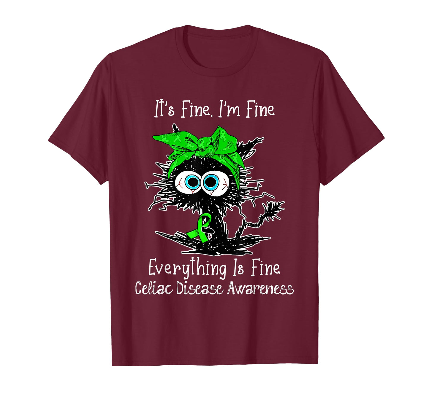 Black Cat Its Fine I'm Fine Celiac Disease Awareness T-Shirt