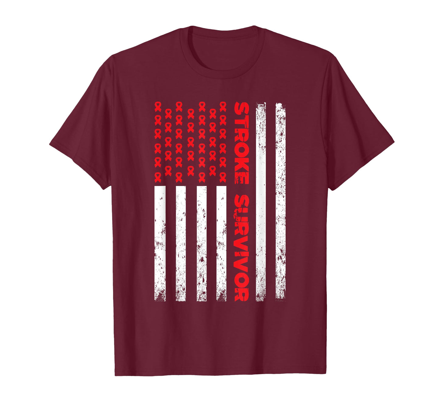 USA Flag Stroke Survivor Awareness Red Ribbon Brain Attack T-Shirt