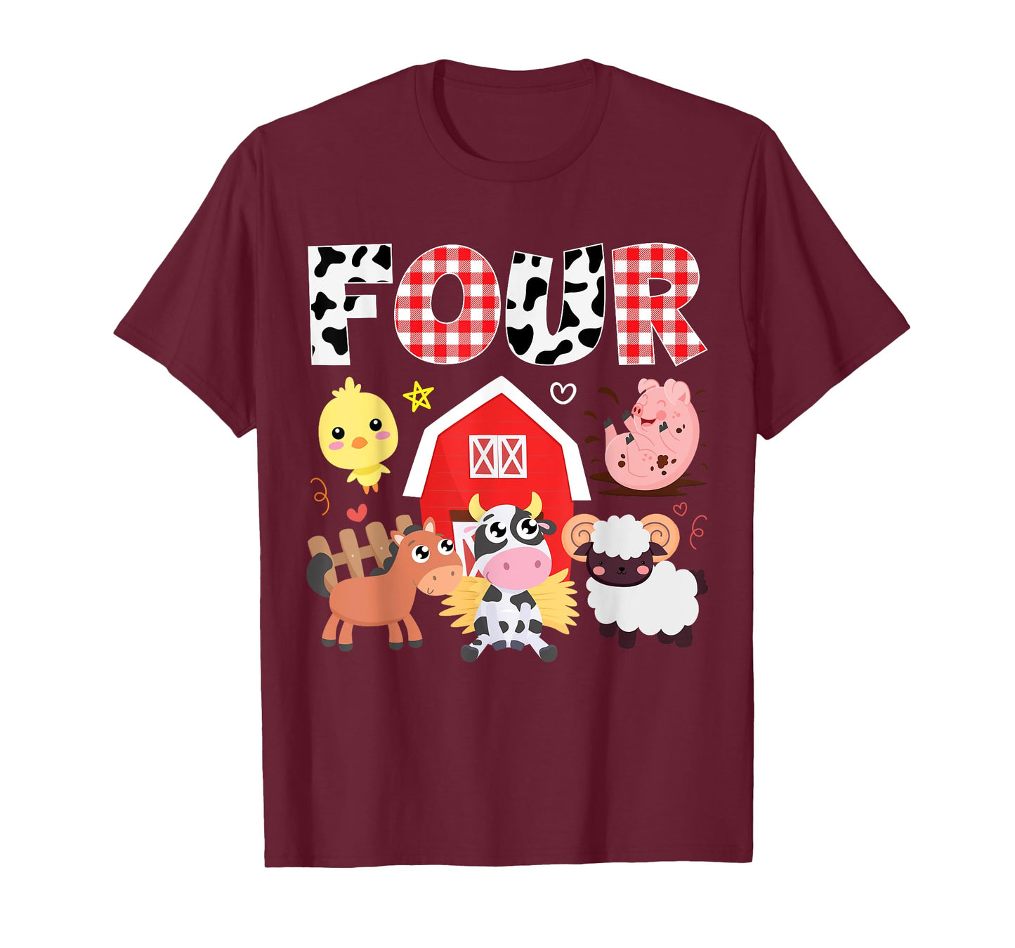 4th Birthday Four Year Old Farm Theme Animals Birthday Party T-Shirt