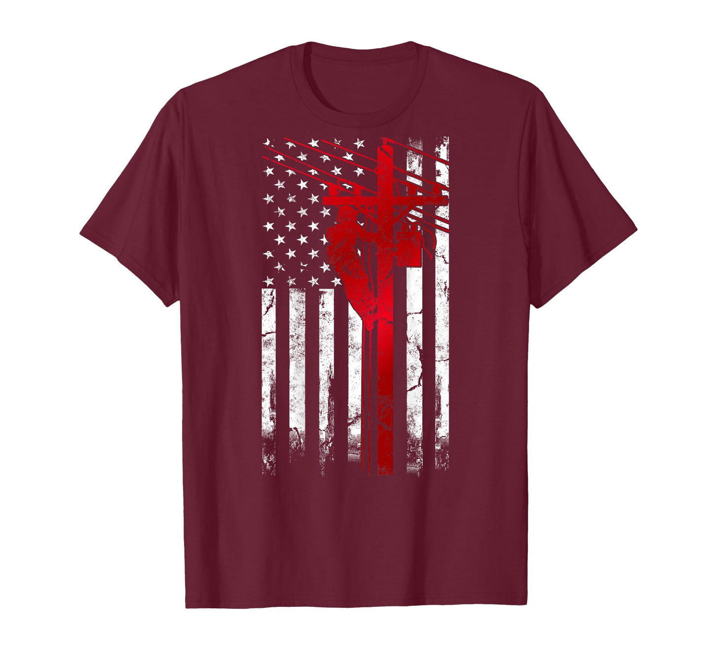 Lineman American Flag Electric Cable Lineman fathers day T-Shirt
