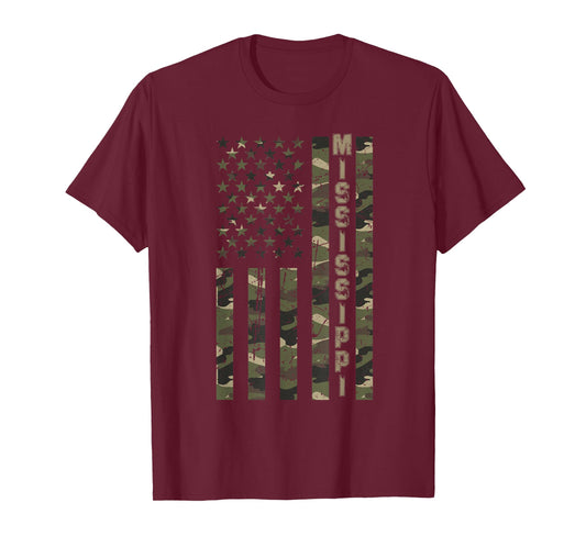 Mississippi United States Distressed Camo w US Flag T-Shirt
