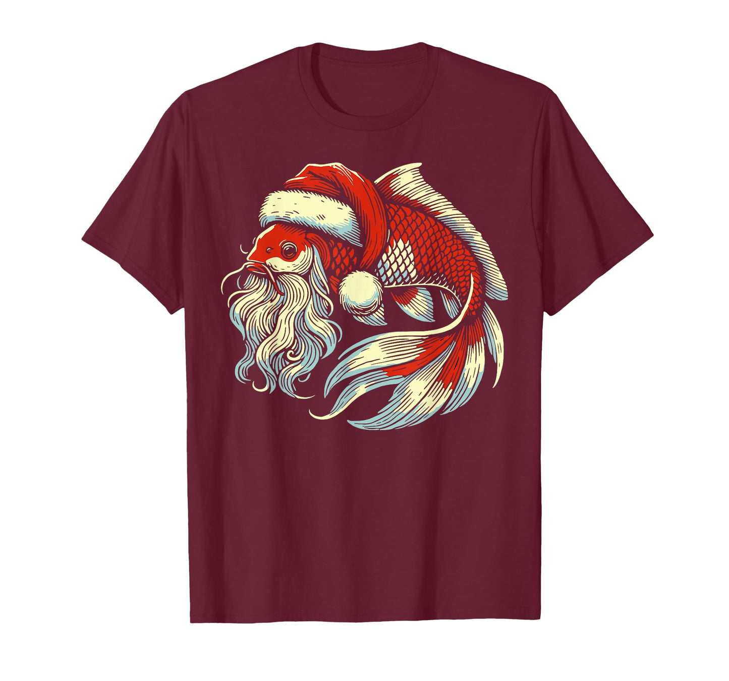 Santa Claus Koi Fish Christmas Holiday Vintage Artistic T-Shirt