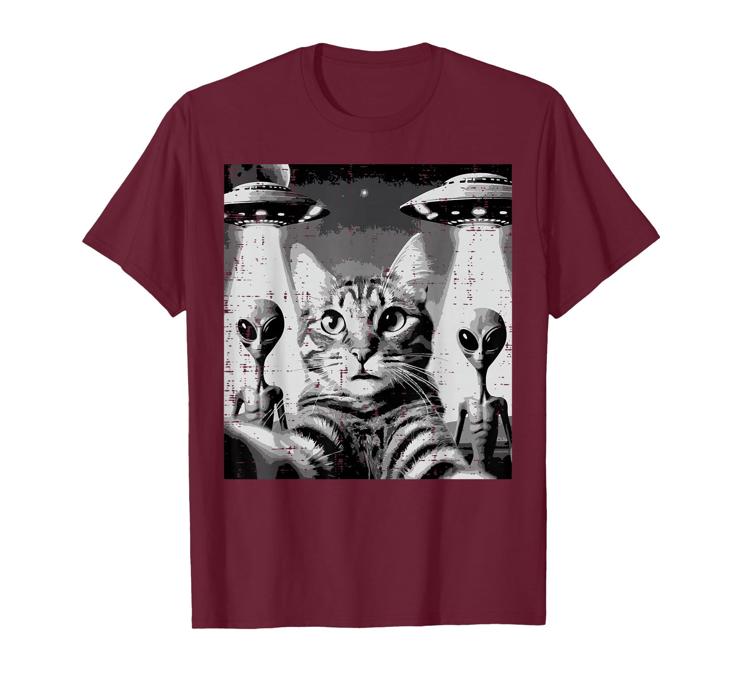 Cat Selfie with Aliens UFO Funny Encounter Men Women Kids T-Shirt