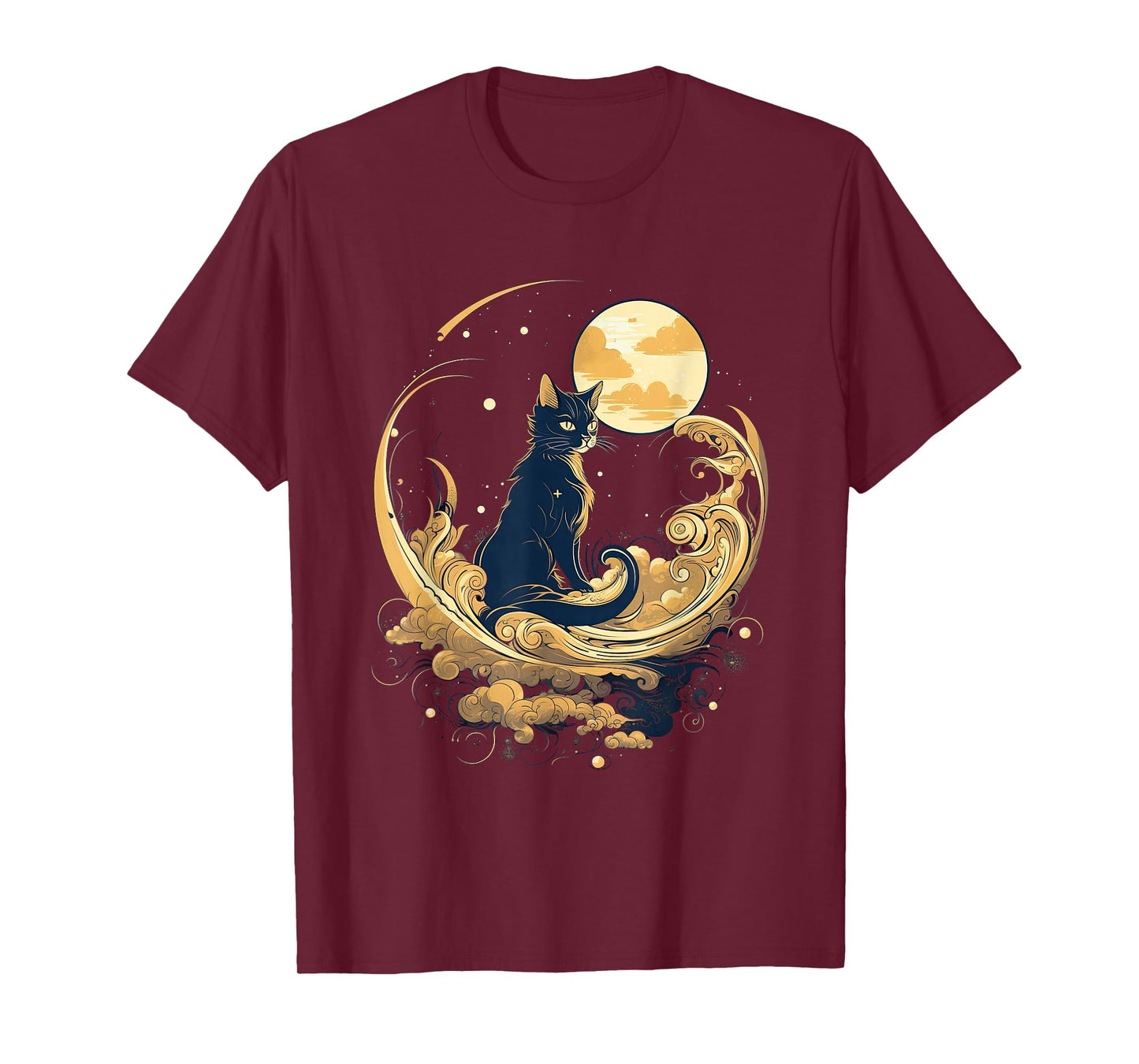 cat in front of moon and stars goth pastel kawaii T-Shirt