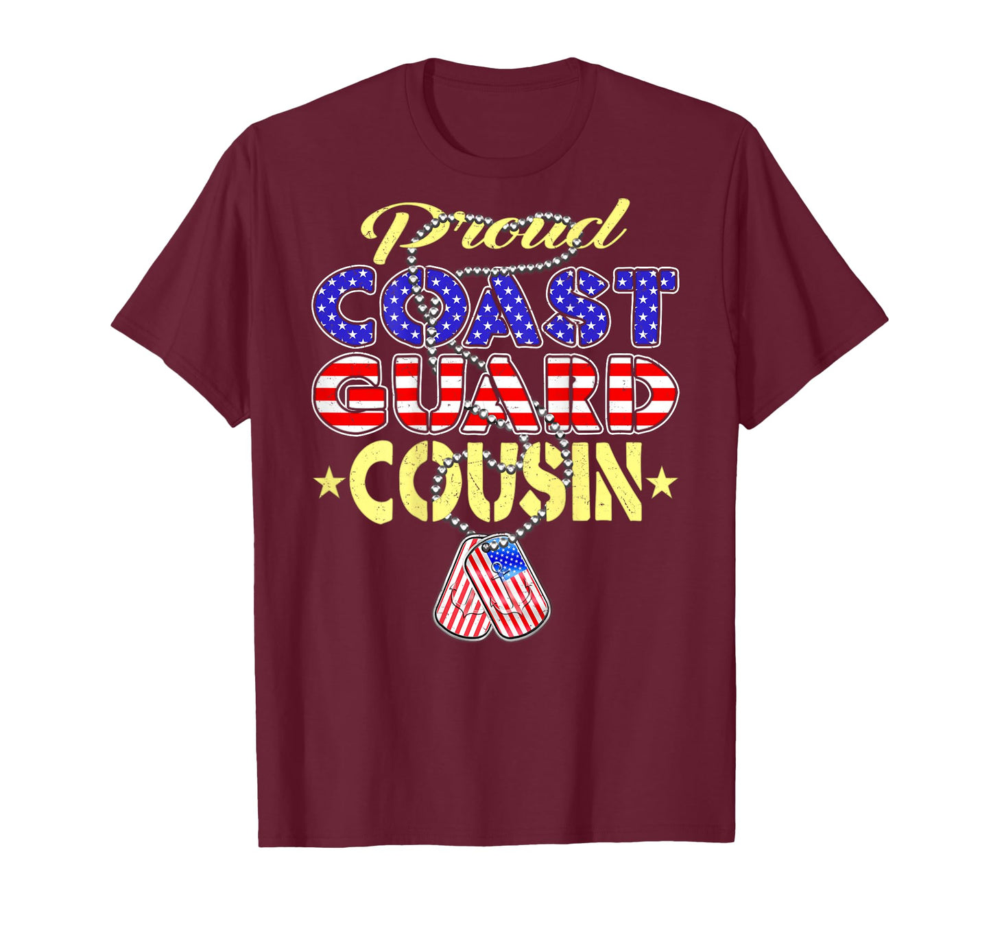 Proud US Coast Guard Cousin US Flag Dog Tags Military Family T-Shirt