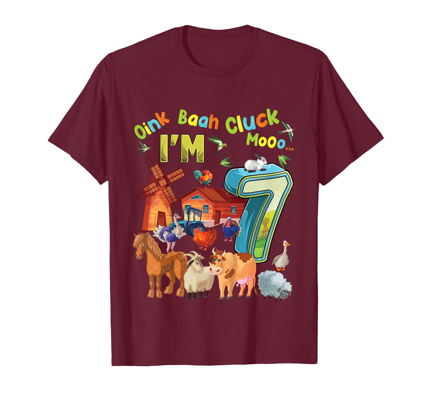 Barnyard 7th Birthday Farm Animals 7 Years Old Farming T-Shirt