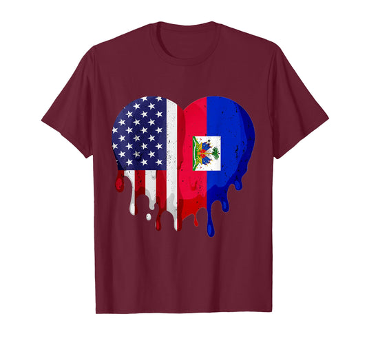 American Haitian Hispanic Heritage Month Flag Heart T-Shirt