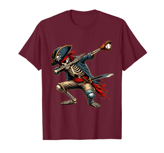 Dab Skeleton Dabbing Skeleton Pirate Baseball T-Shirt